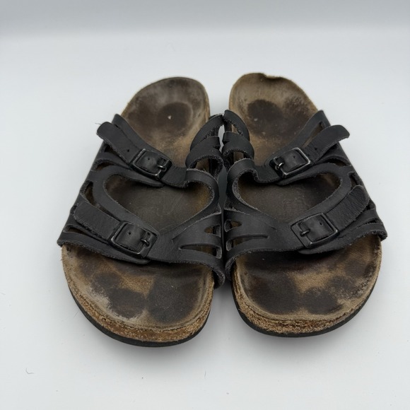 Birkenstock Granada Black Leather Double Buckle Slide Sandal Women Eur 37/US 6.5 - Picture 1 of 8